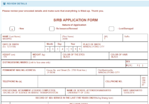 SIRB application form for seaman's book renewal Online
