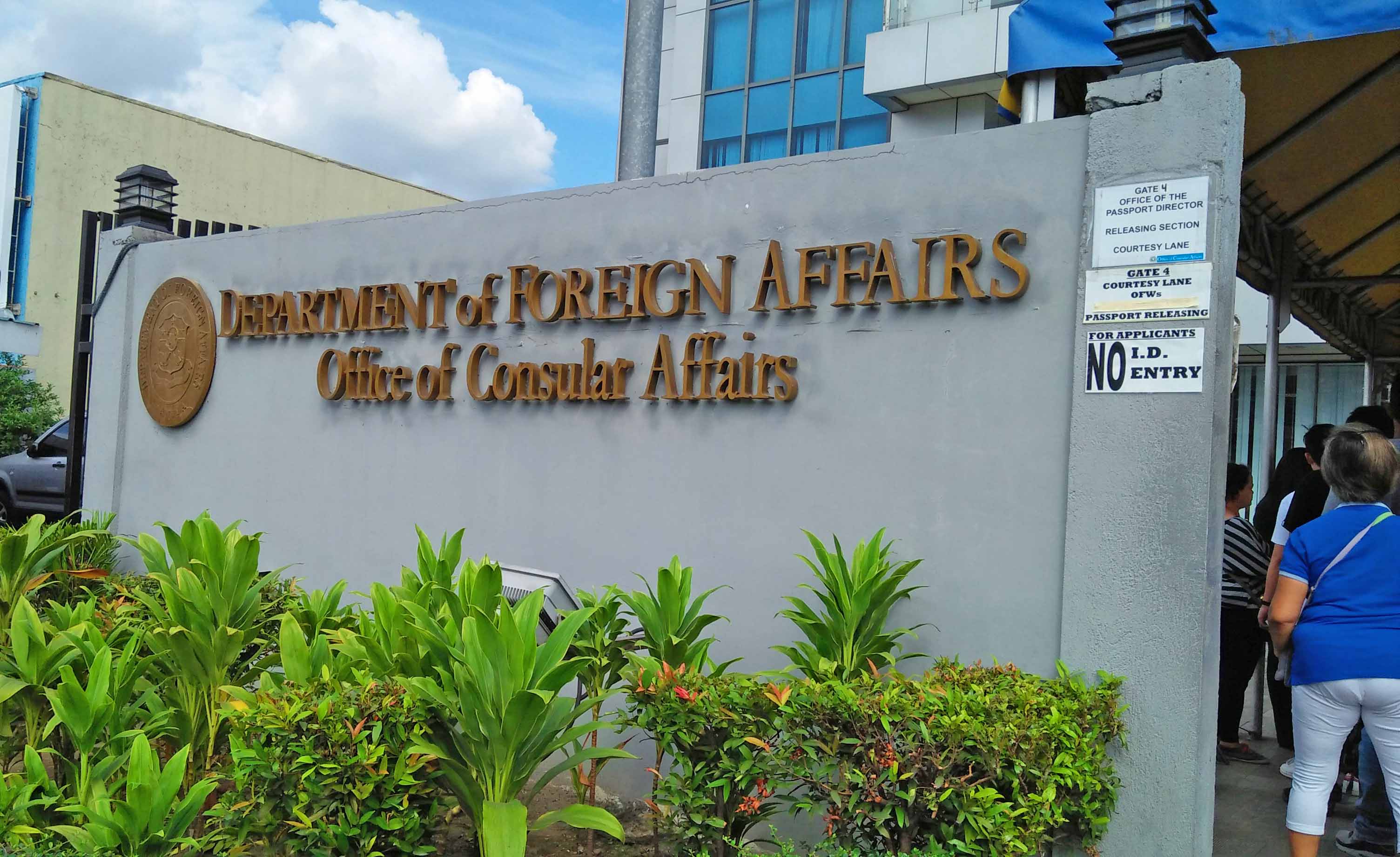 A wall in DFA Aseana with the words. Department of Foreign Affairs. Office of Consular Affairs.