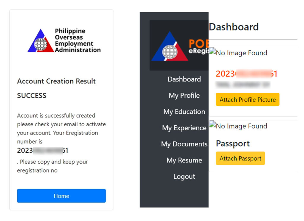 eRegistration Numbers flashed on the screen during registration and upon accessing your account dashboard.