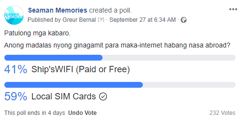 Informal survey conducted to seafarers regarding internet access while abroad. Do they have WIFI facilities on board or do they rely on local SIM Cards for internet connection?