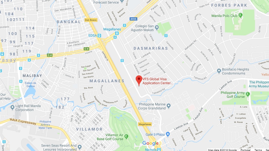 Address of VFS Global Philippines in Makati Area via Google Maps.