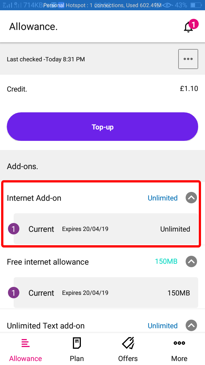 Free unlimited roaming internet from the Three app.