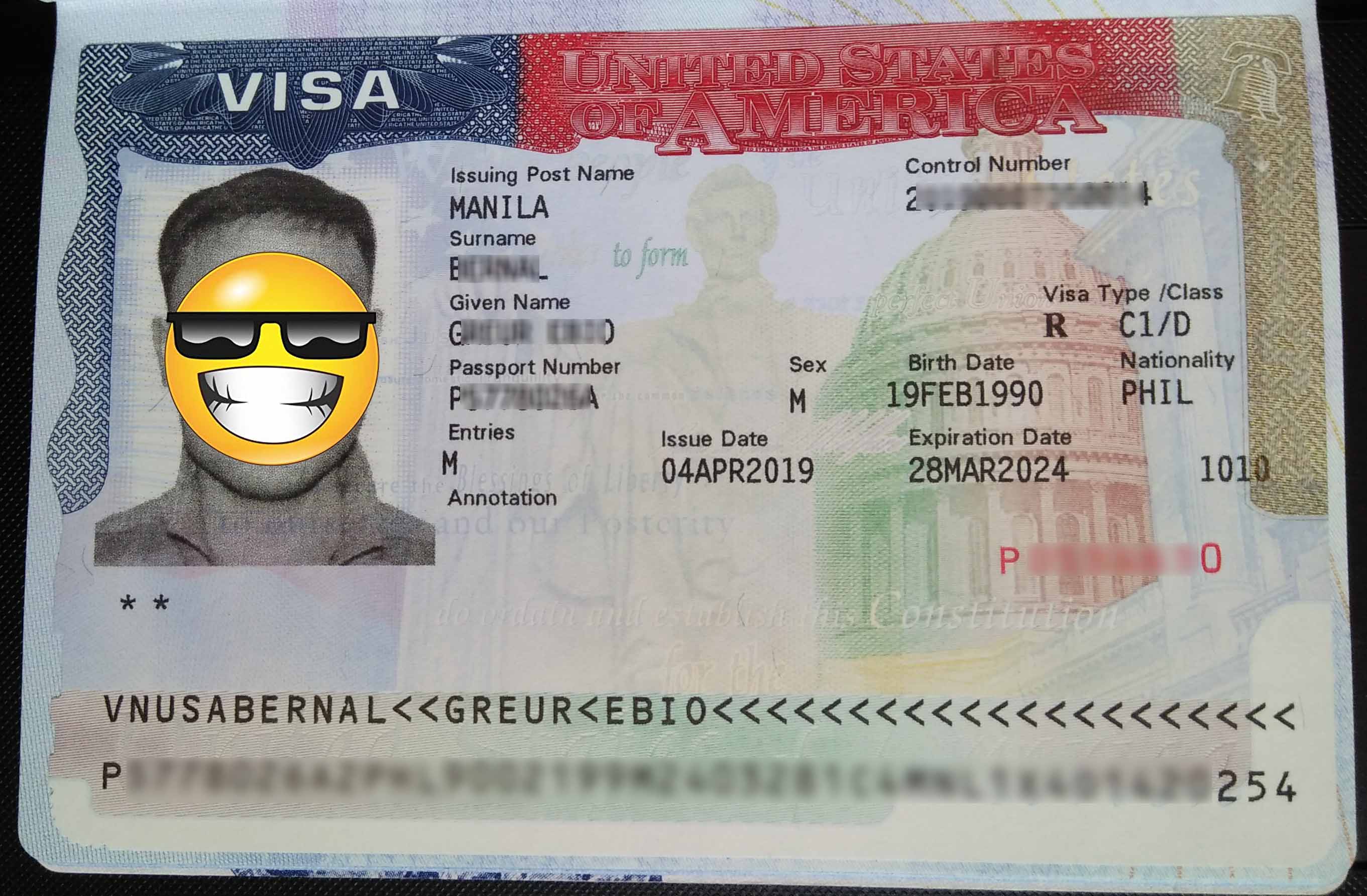 US visa or a C1/D visa of a Filipino seaman.