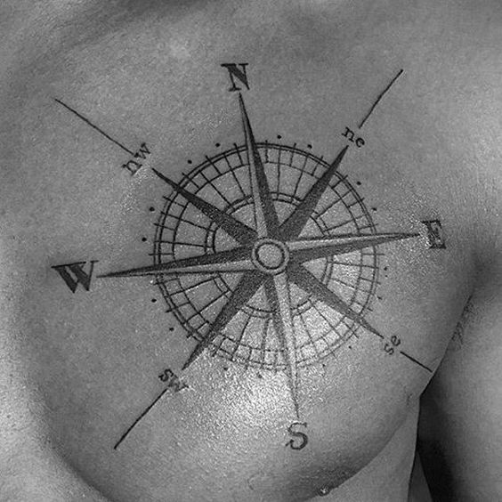 A seaman's chest inked with a Compass Rose.