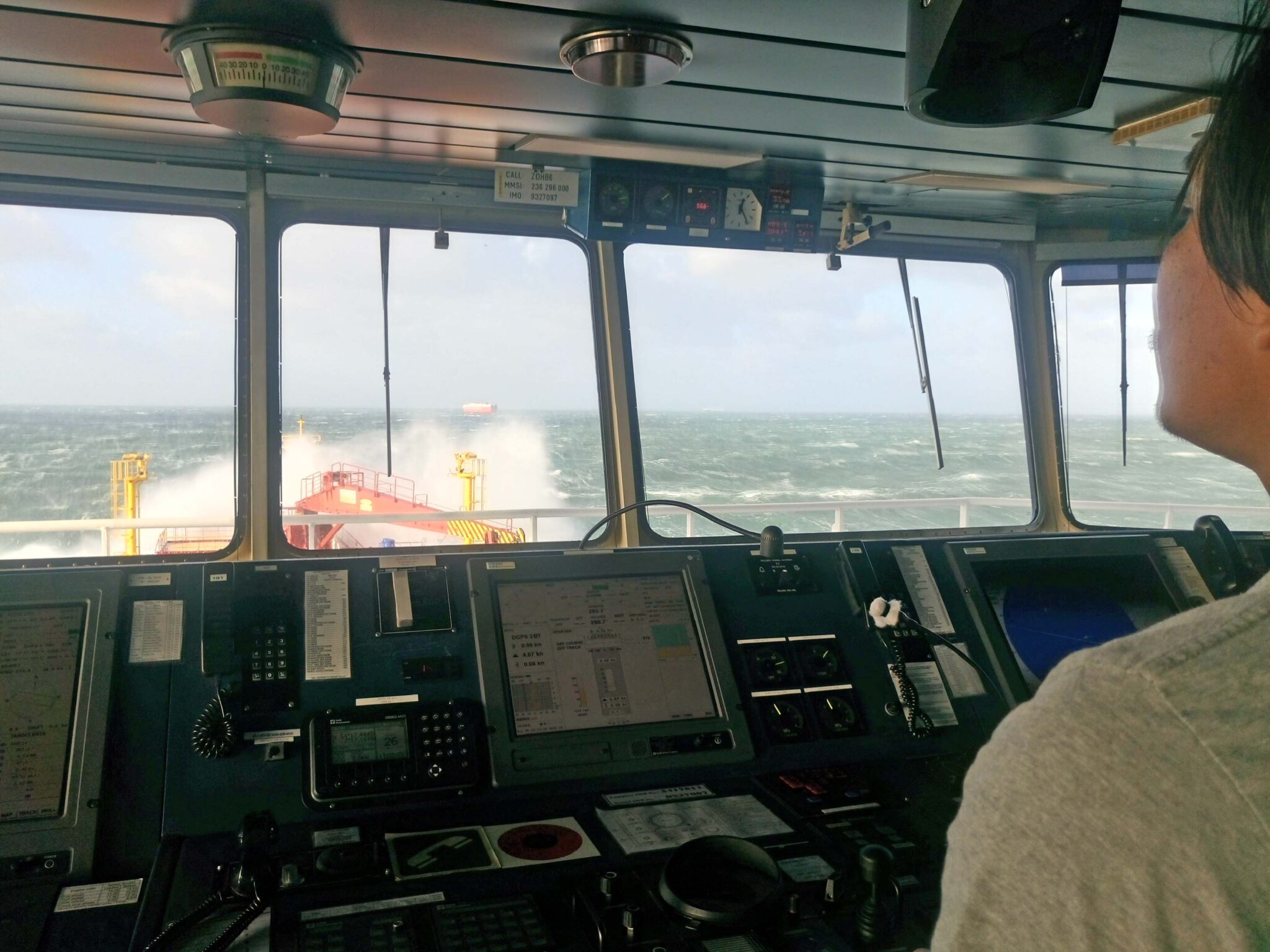 Helmsman on a very rough weather.