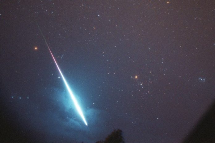 Fireball in the night sky during Perseid Meteor Shower