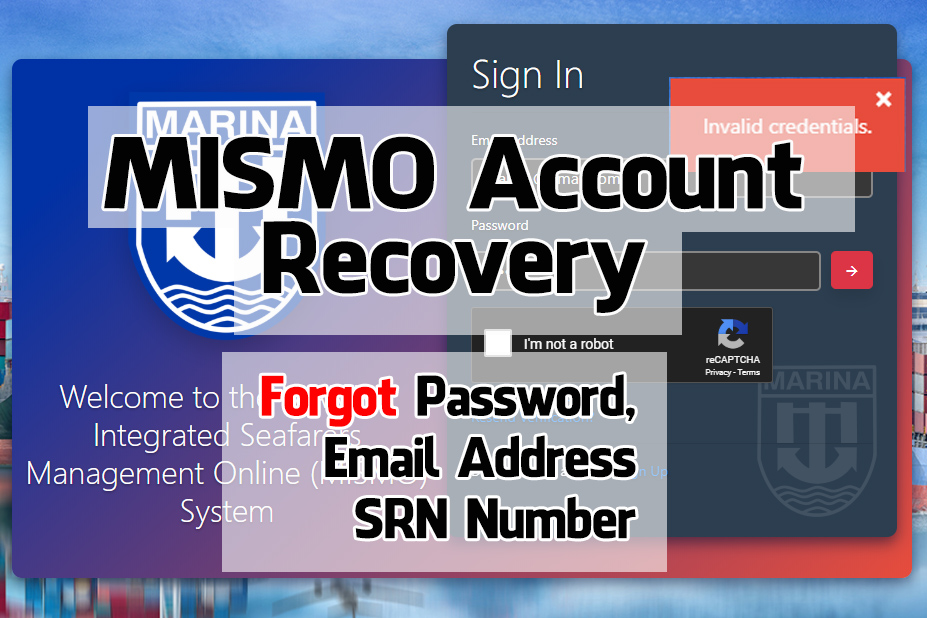 MISMO account recovery: lost password, email address and SRN number.