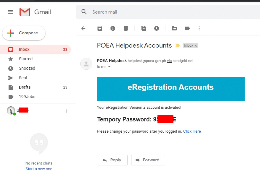 Confirmation/ activation email with temporary password.