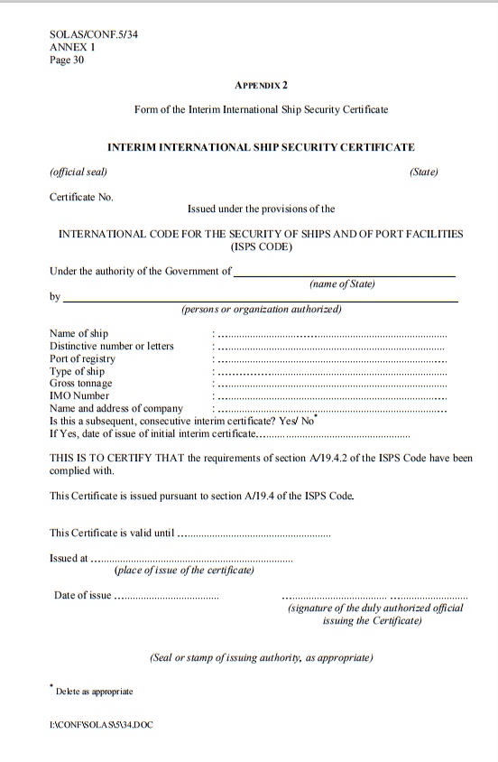 Interim International Ship Security Certificate