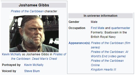 Master Gibbs. Former Bosun of the British Royal Navy as shown in Wikipedia.