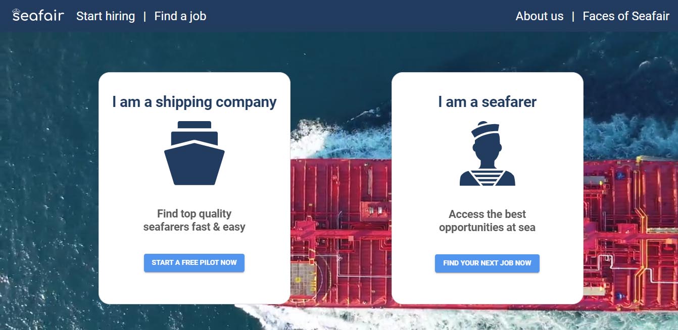 Seafair homepage - A seafarer employment start up company. This start up will disrupt the hiring process of every seaman jobsites.