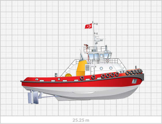 Conventional Tugboats design are similar with ships where a propeller shaft from the engine connects the propeller.