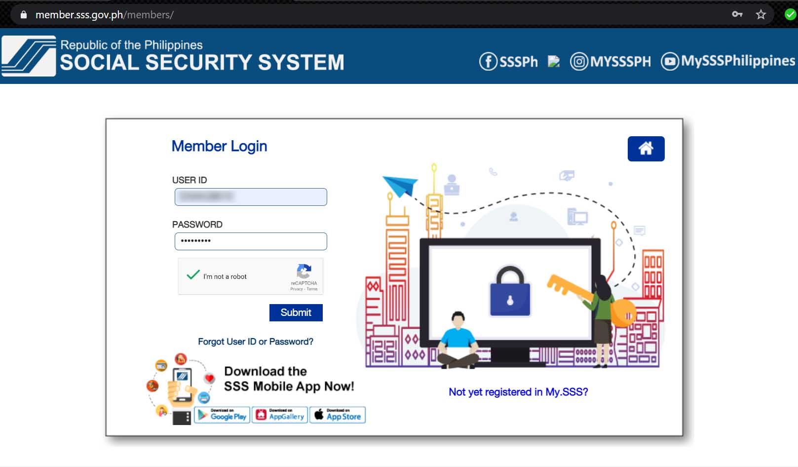 Member login page for your SSS Account.