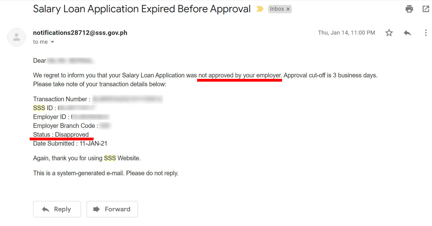 Loan application expired before approval by your company.