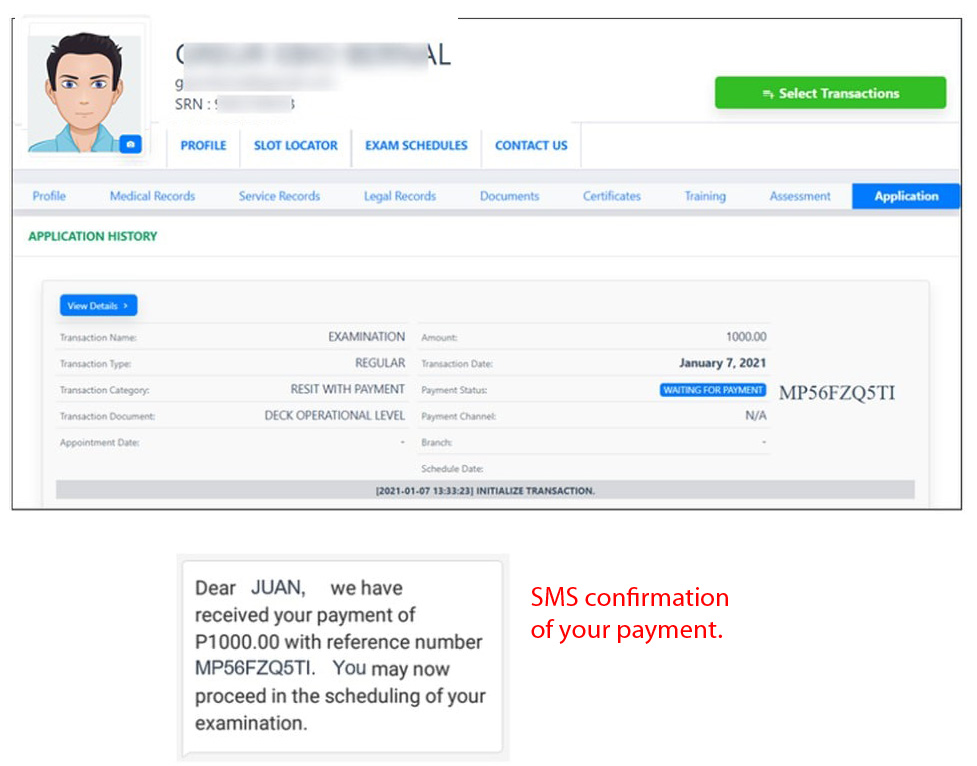 An SMS payment confirmation sent to your mobile number.