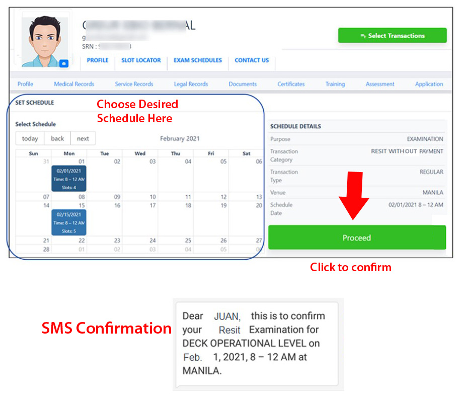 SMS confirmation for your appearance of your Resit/ Reschedule of Theoretical Exam.