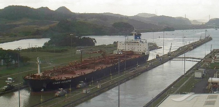Cabo Sounion - Panamax Crude Oil tanker having 69,636 dwt inside the Panama Canal Lock