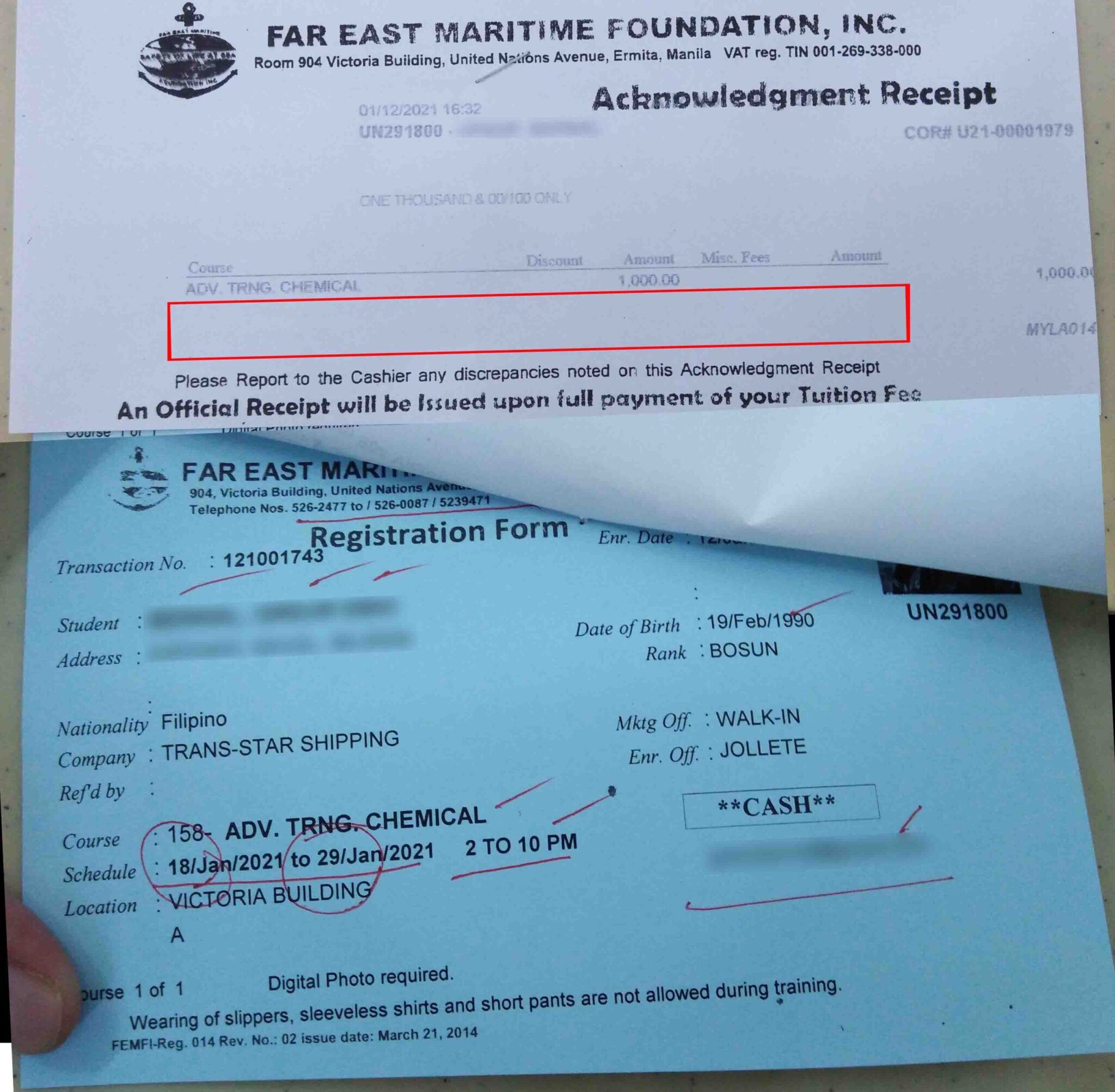 FEMFI Acknowledgement Receipt and Registration form