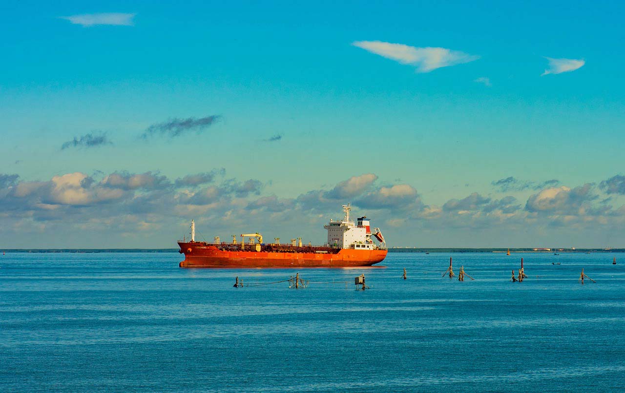 Product Chemical tanker in an anchorage area waiting to load her cargoes.