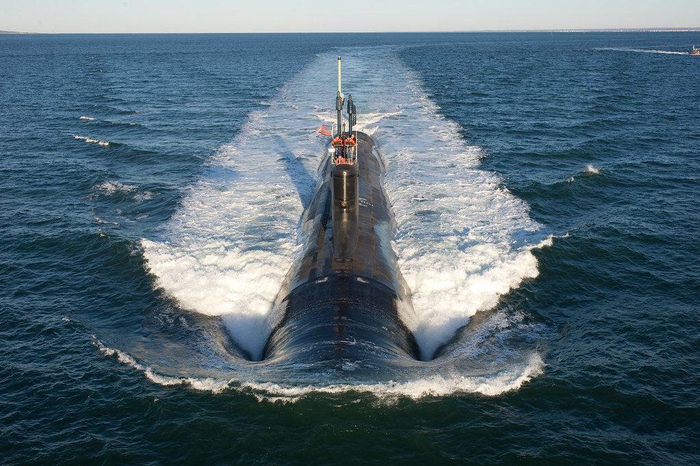 A Submarine surfacing on the water conducting alpha trials in the Atlantic Ocean.