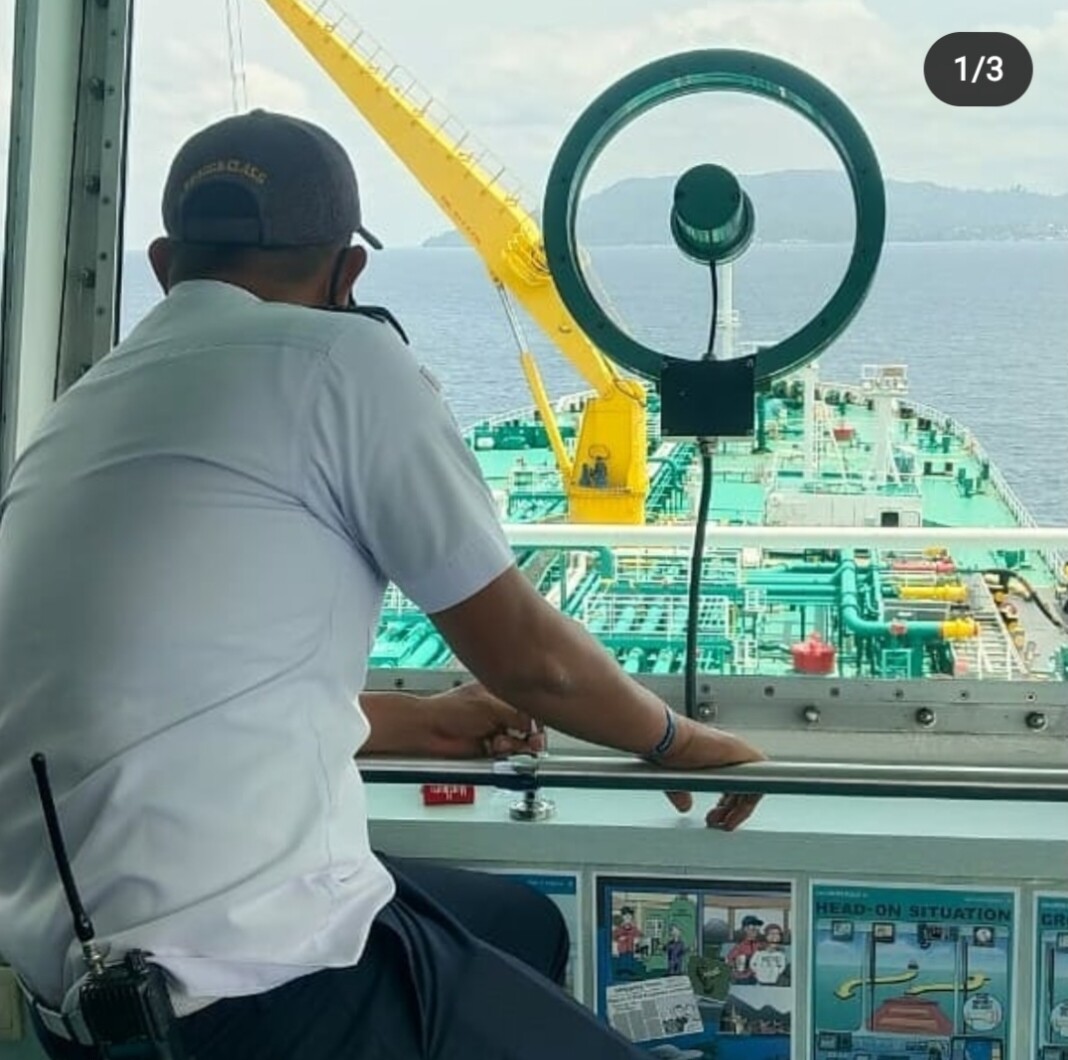 Master Mariner in the bridge during ship to ship transfer operation.