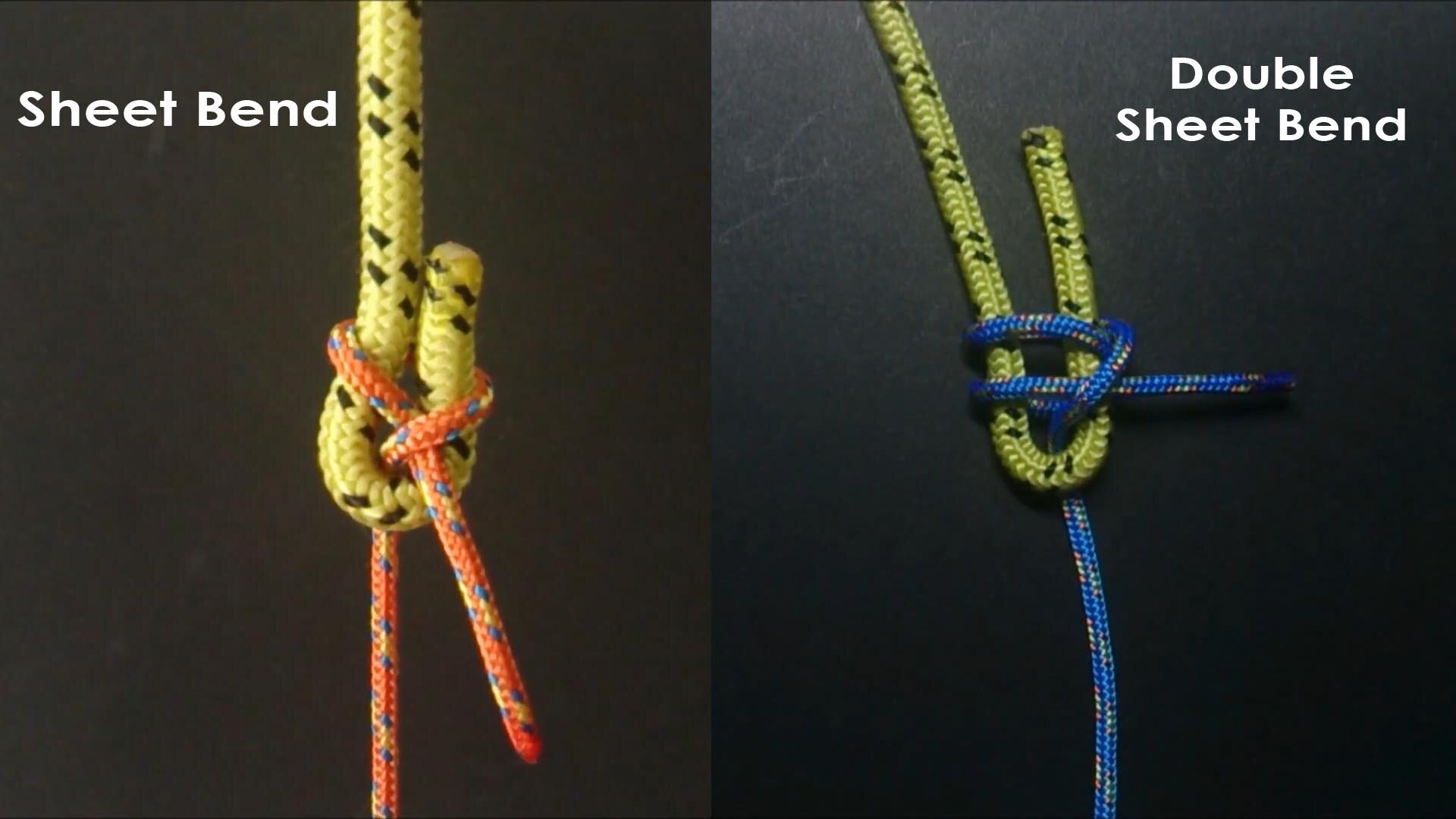Sheet Bend and Double Sheet Bend using ropes of different sizes.