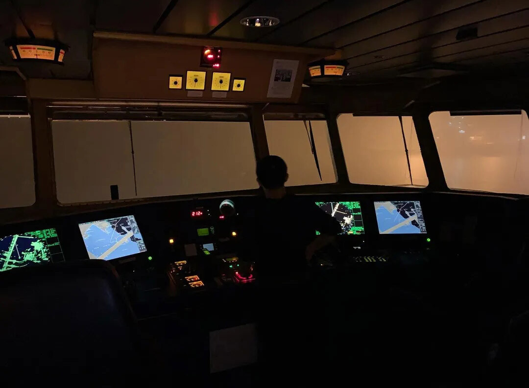 An OOW inside the bridge performing watchkeeping duties during restricted visibility on board. Bridge Standing Orders are very