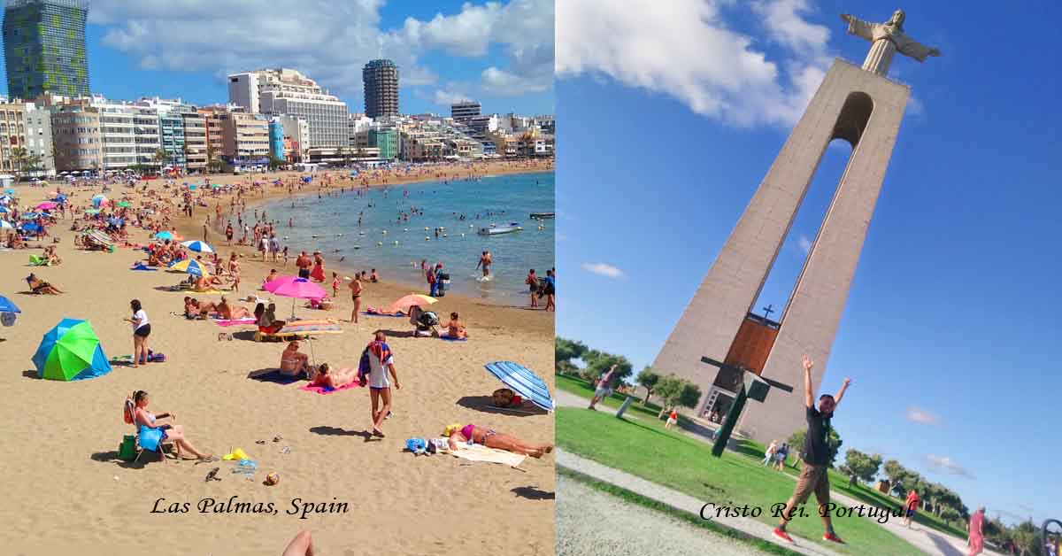 Two images during my shoreleaves, on the left is the beach of Las Palmas, and on the right is Cristo Del Rey of Lisbon.
