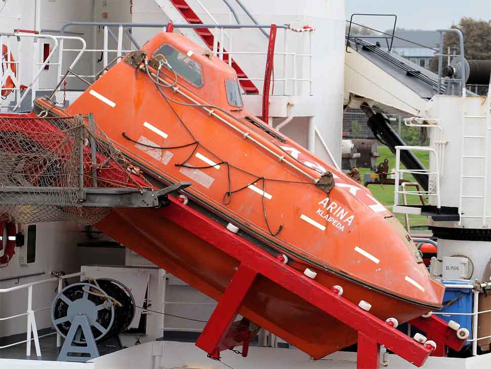 A totally enclosed free-fall lifeboat of a vessel named "ARINA" which is registered in Klaipeda.