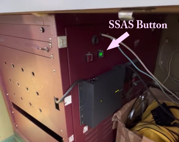 The location of the ship security alarm signal (SSAS) with green light is well-hidden inside the bridge.