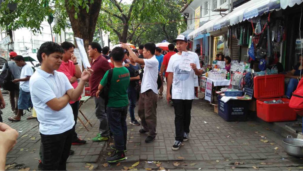 Seafarers and utilities cadets flocking in the streets of Kalaw, Manila.