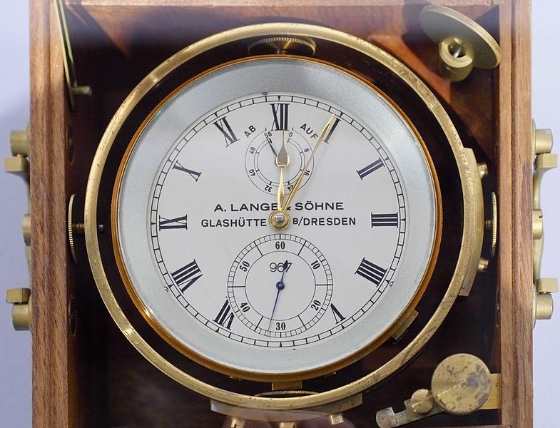 A marine chronometer which tells accurate time on board.