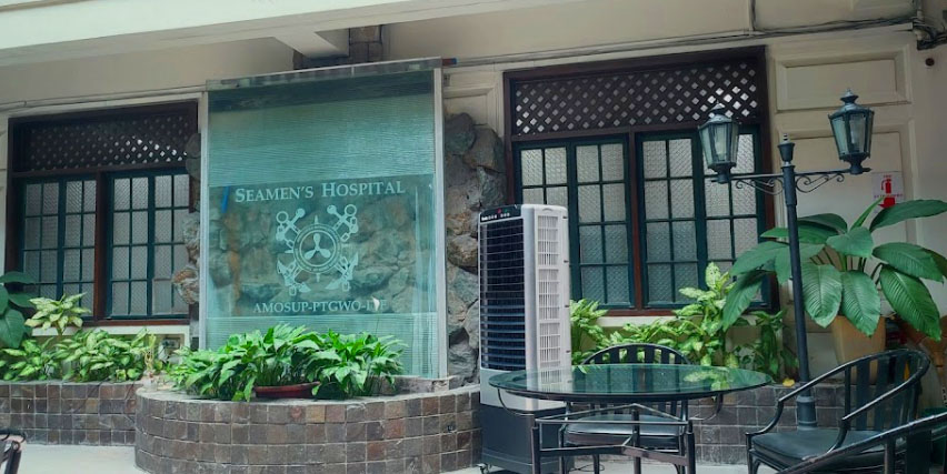 Open air waiting area inside the premises of Amosup Seaman's Hospital, Manila.