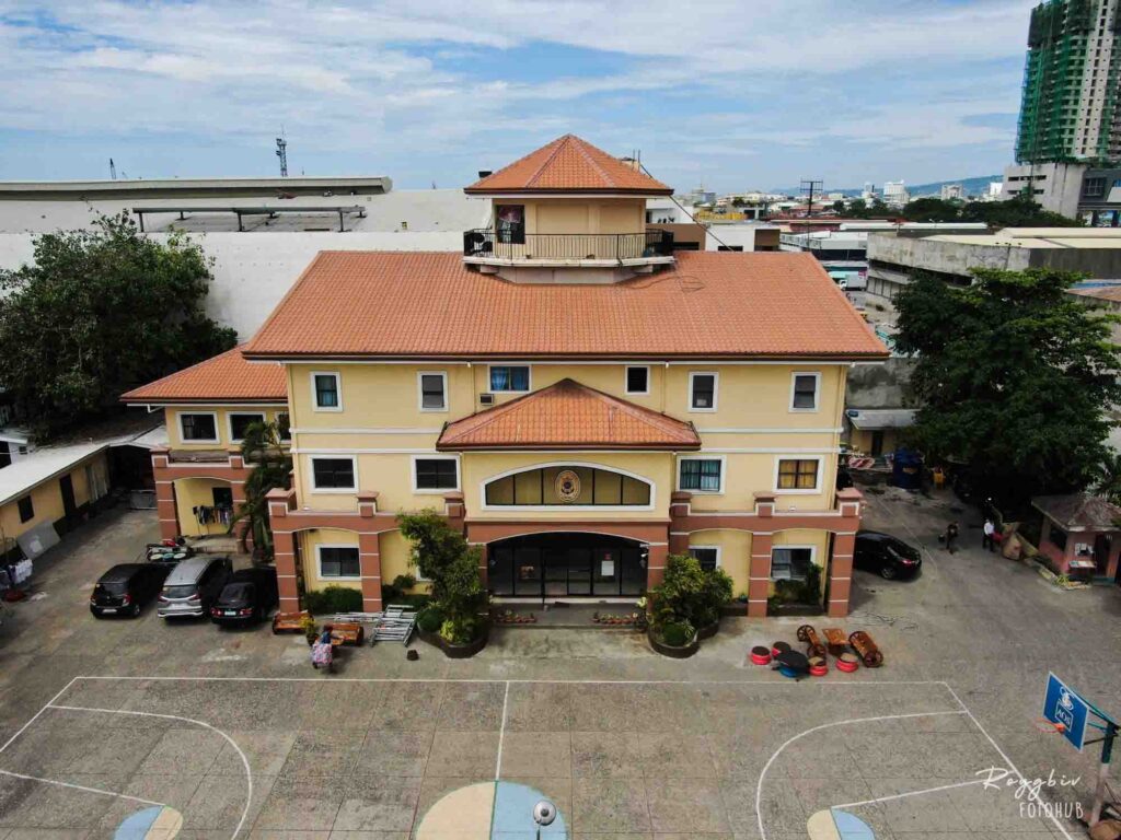 The dormitory and office of Stella Maris Cebu taken from a drone shot.