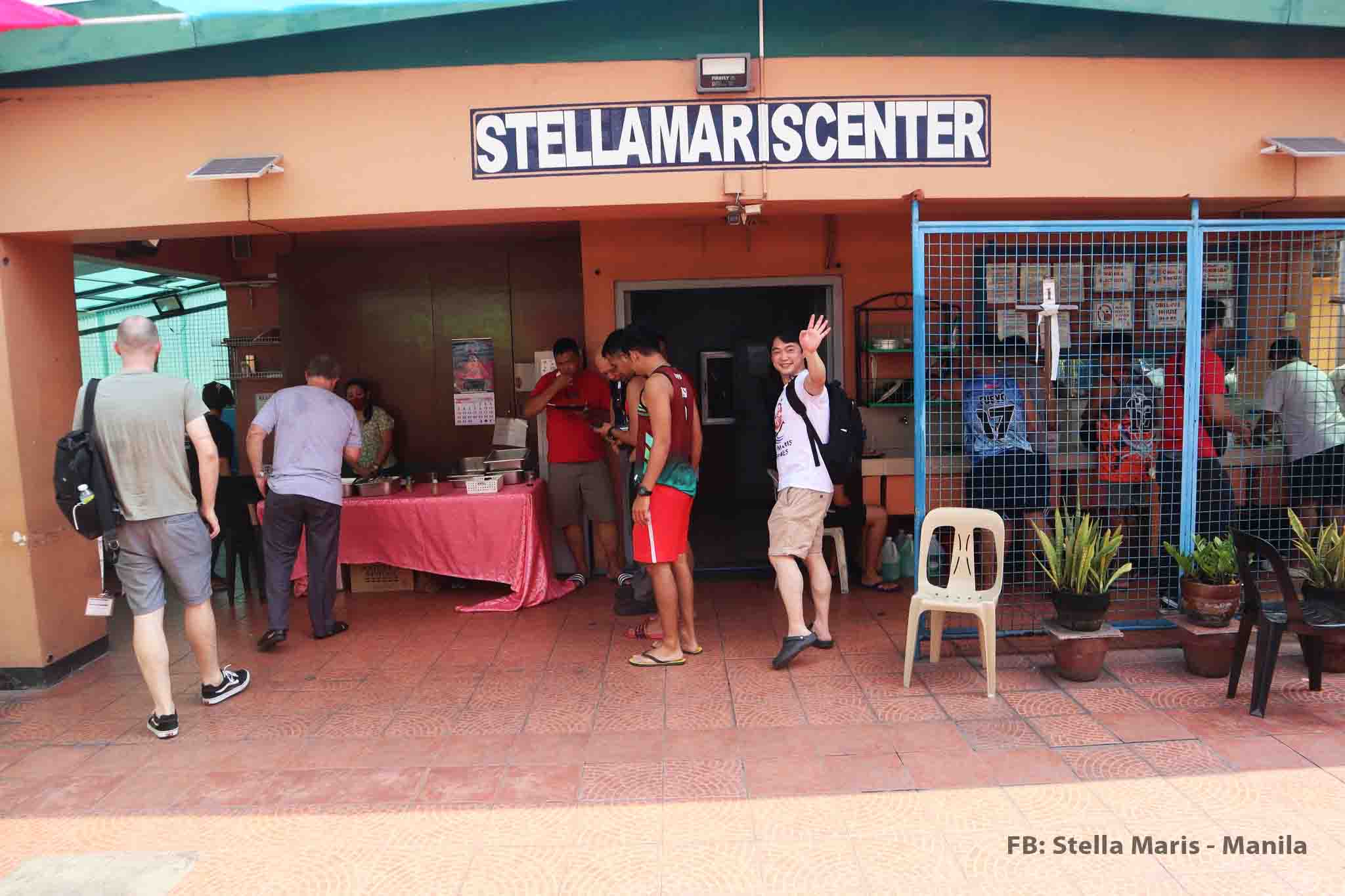 Seafarers falling in line to get a nice meal in Stella Maris Center Manila.