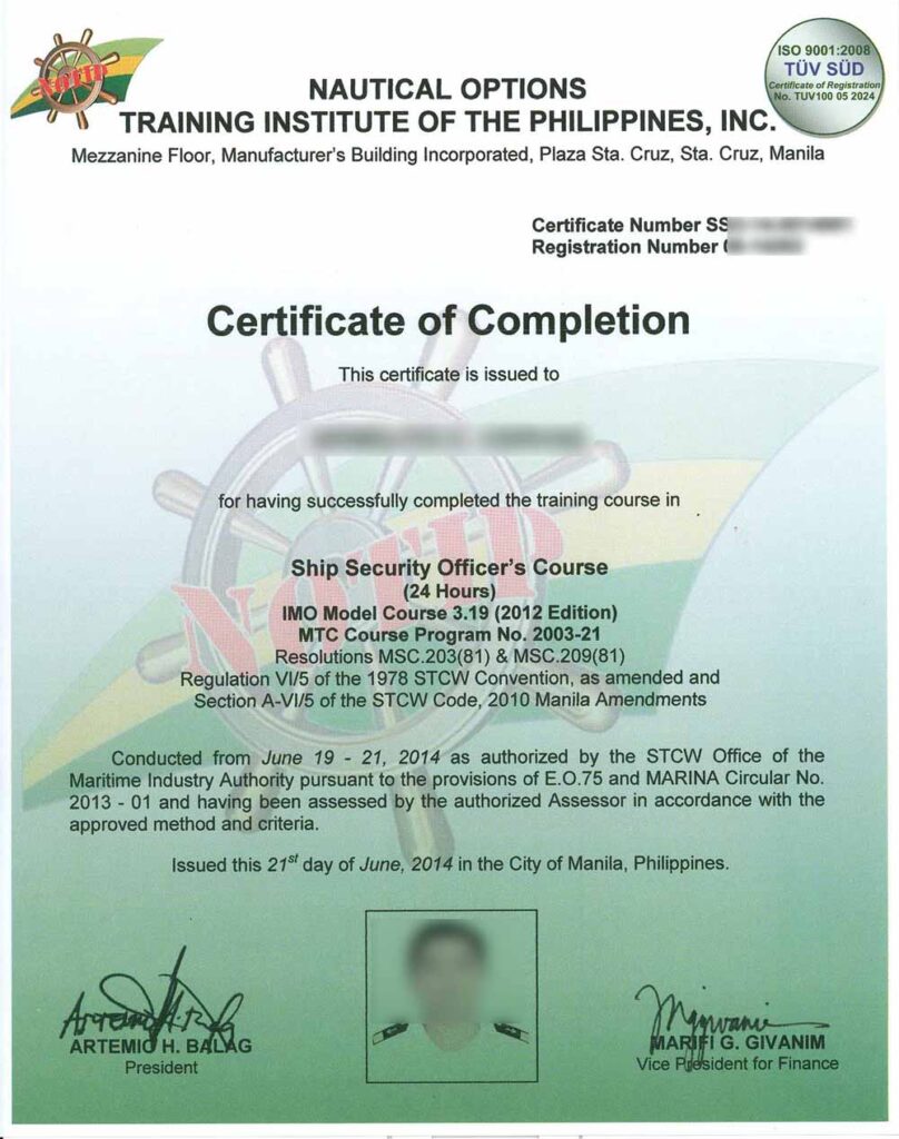 An SSO Certificate of Completion.