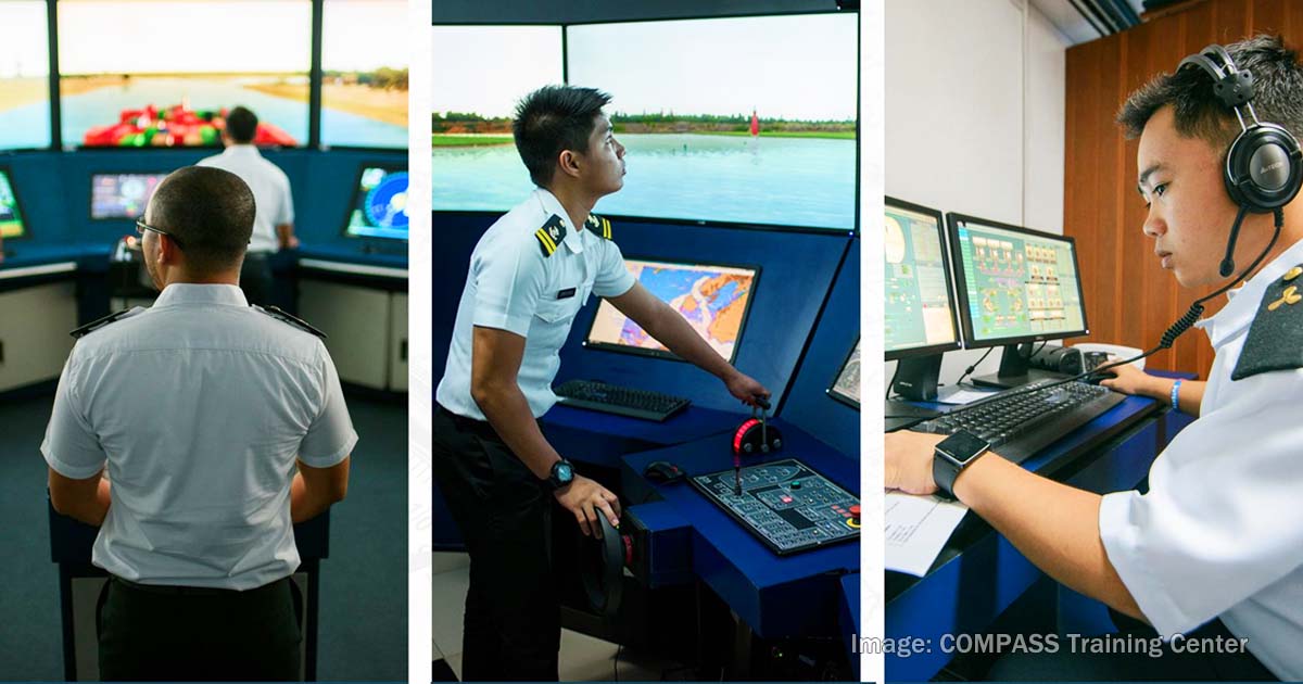 Seafarers undergoing simulator courses during their practical assessment.