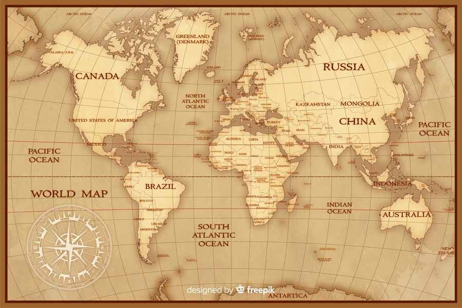 Map of the world showing its latitude and longitude.