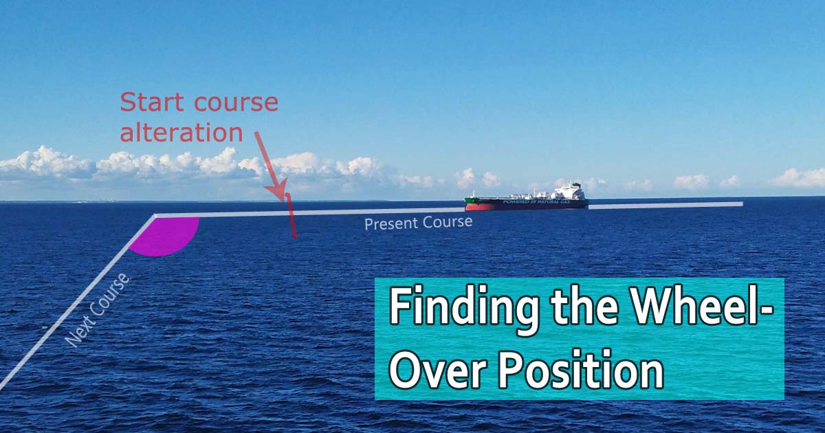 A vessel at sea with her present and current course marked as well as its course alteration point.