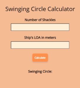 Finding your swinging circle given your ship's length and the number of shackles used.