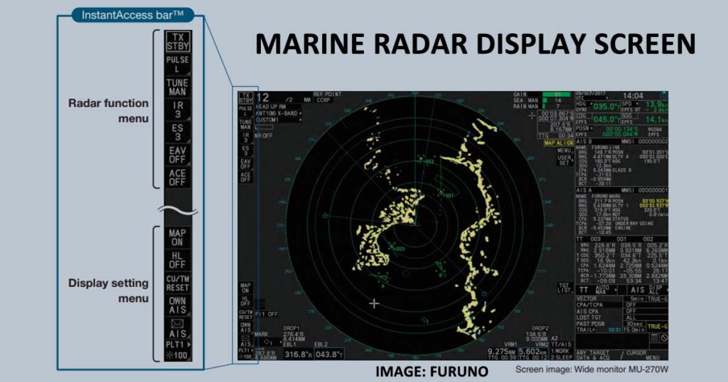 Display screen of a Furuno-brand ship's radar.