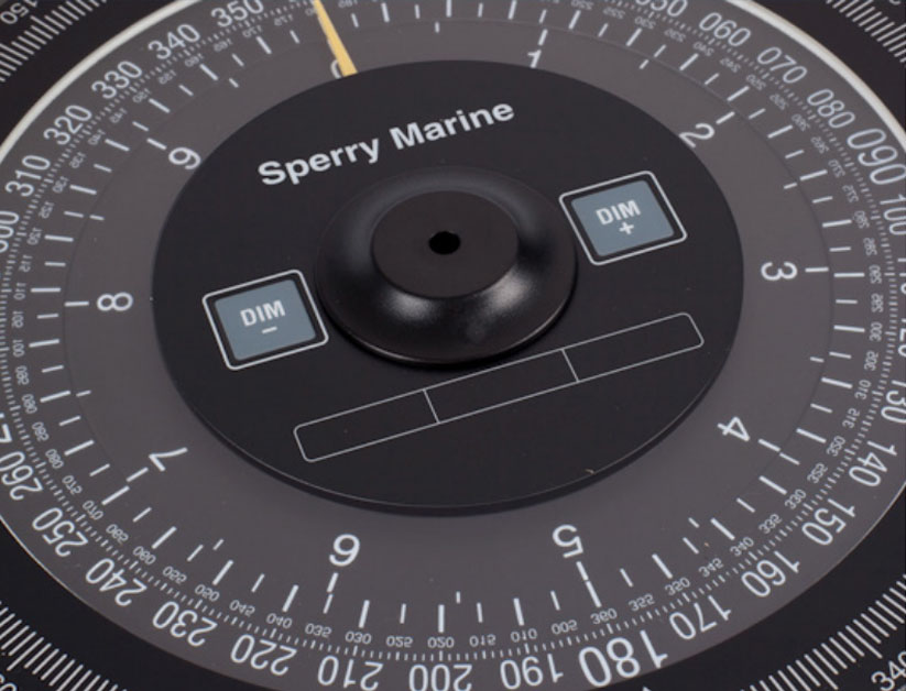 A compass dial with calibrated numbers from 000 to 360.