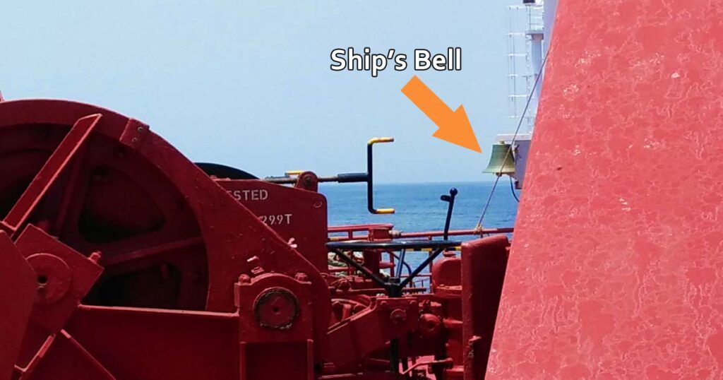 A Ship's bell installed on the forecastle.
