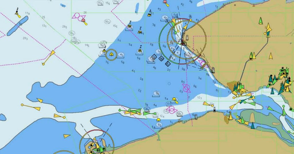 AIS targets showing as triangle shapes on the ECDIS.