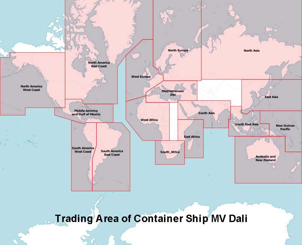 A map of Dali's trading area which is basically worldwide.