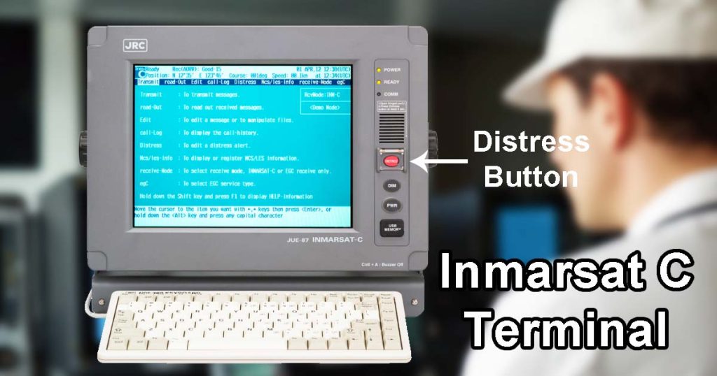 An Inmarsat C Terminal with a red distress button.