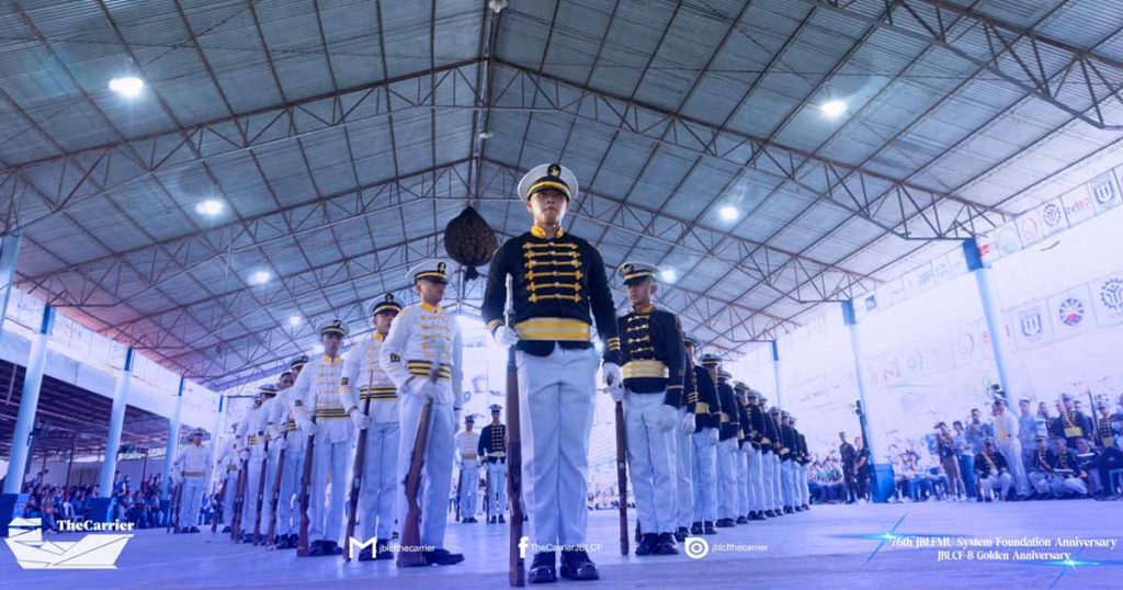 Cadets from the maritime school John B. Lacson Foundation in a silent drill formation during their anniversary.